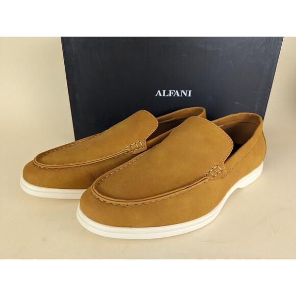 Alfani Porter Casual Loafer Flats Mens 9 M Tan Faux Leather Slip On Shoes NWB